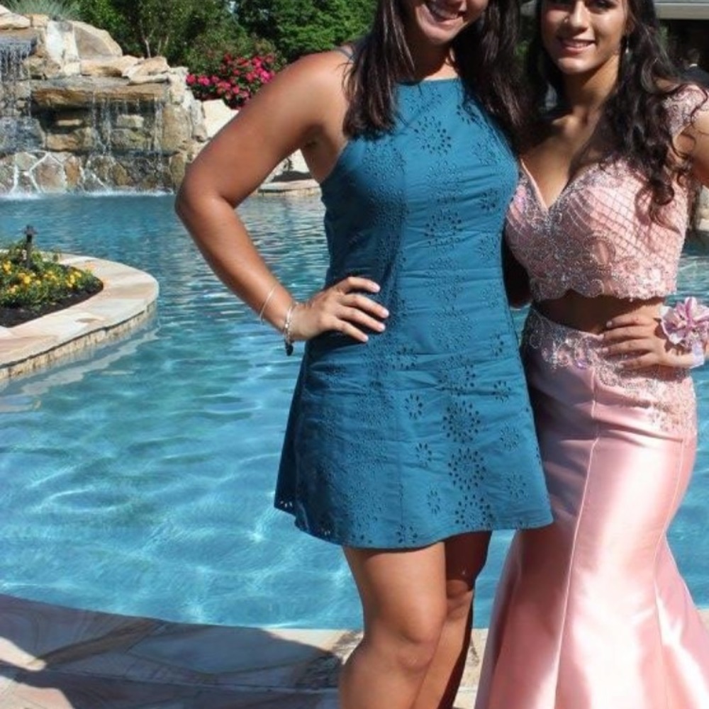 Teal Eyelet Flare Dress- #Hollister